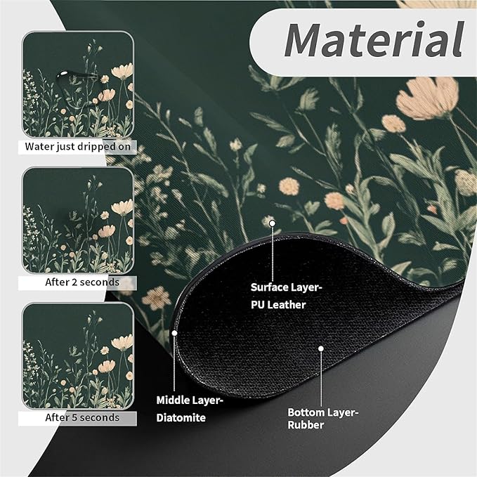 Faucet Draining Mat For Kitchen Sink, Wildflowers Meadow Diatom Mud Absorbent Drain Pad For Bathroom Kitchen Sink Splash Guard Drying Mat