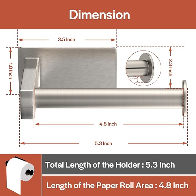 Toilet Paper Holder, Self-Adhesive Toilet Paper Roll Holder for Bathroom and Washroom, No-Drill SUS 304 Stainless Steel