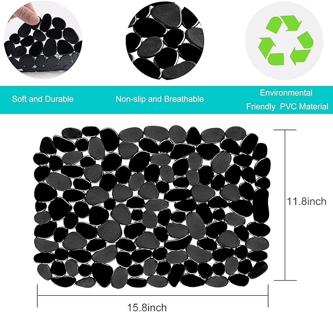 Coopay Kitchen Sink Mat Pebble Protect Mat PVC Eco-friendly Adjustable Stainless steel/ Porcelain Dish Drying Pad Protector for Bottom of Kitchen Sink, 15.8 x 11.8 inches (2 Pack, Black and Gray)