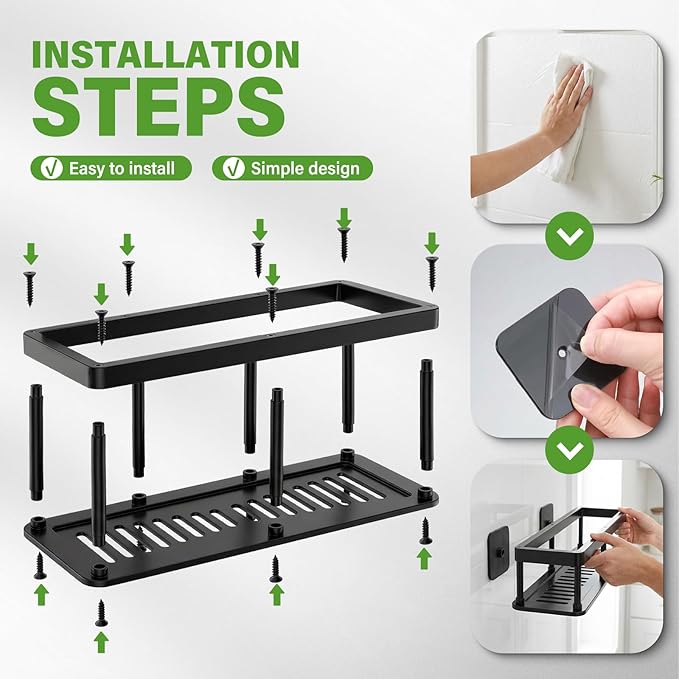 2pc Wall Mounted Floating Shelf, Detachable Storage Rack,No Drill Shelves for Wall,Floating Shelves Damage-Free Expand Walls Space for Living Room Kitchen Bathroom (4, Black)