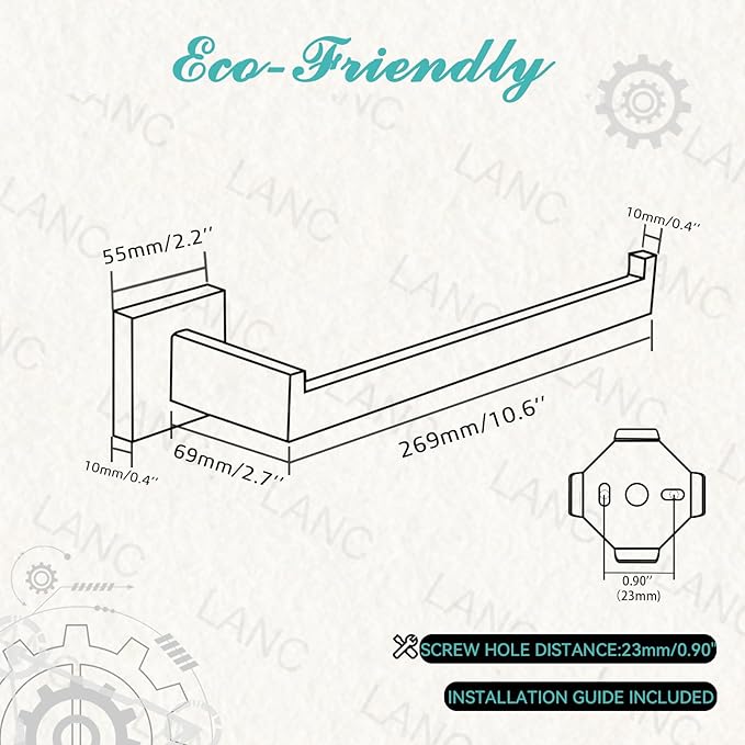 LANC Bathroom Hand Towel Holder Matte Black Hand Towel Bar 10 Inche Right Side Square Towel Ring for Kitchen Cabinet Toilet Door Wall Mount Stainless Steel Modern Towel Racks Hanger, A8806MB