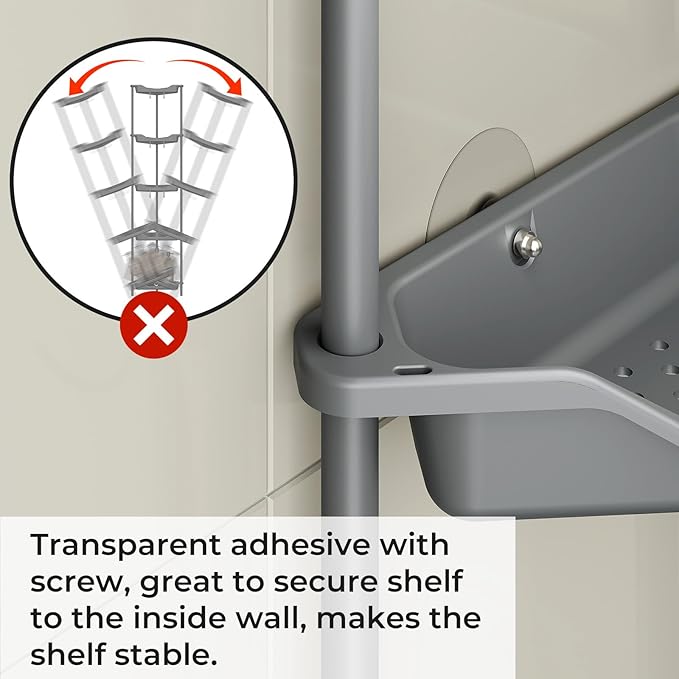 ODesign 5 Tier Floor Standing Corner Shower Caddy Organizer, Plastic Metal Floor Corner Shelf Storage Rack for Bathroom Grey - Rustproof