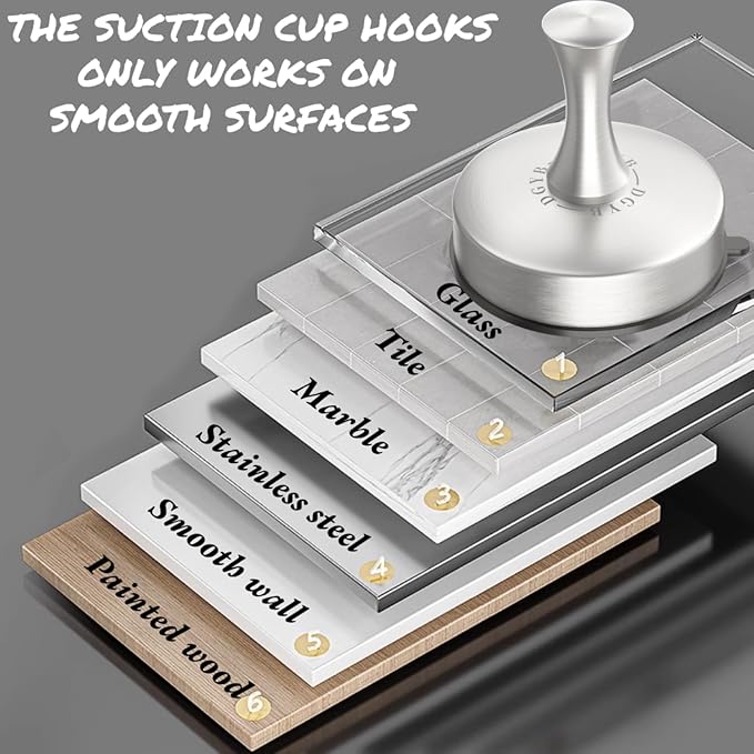 DGYB Suction Cup Hooks for Shower 2-Pcs Heavy-Duty 15LB Max Load, 304 Stainless Steel & PVC, No Drill Bathroom Wall Hooks for Towels, Robe, Loofah (Brush)