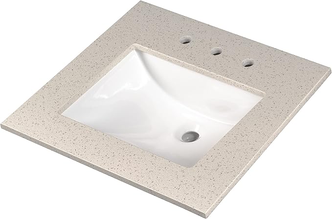 MSI Iced White Vanity Top with Under Mount Rectangle Ceramic Sinks, Engineered Marble Stone, 4" CC Faucet Holes, 31"X22"