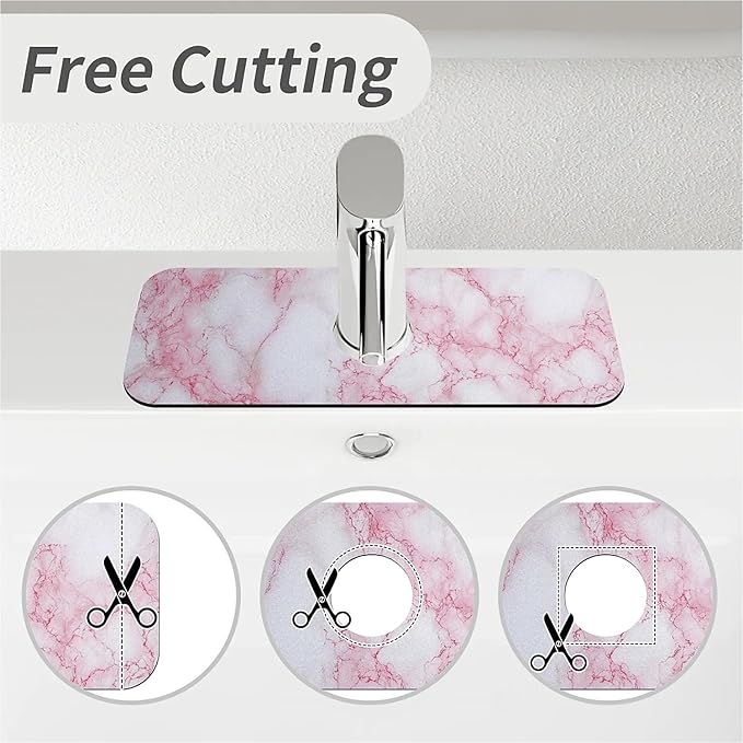 Kitchen Sink Splash Guard，pink white marble Faucet Mat Sink Gadgets-Super Absorbent Fast Drying Mat Drip Catcher for Kitchen, Bathroom,Sink Mat, Dish Drying Mat, Bathroom(15" X 5.5" )