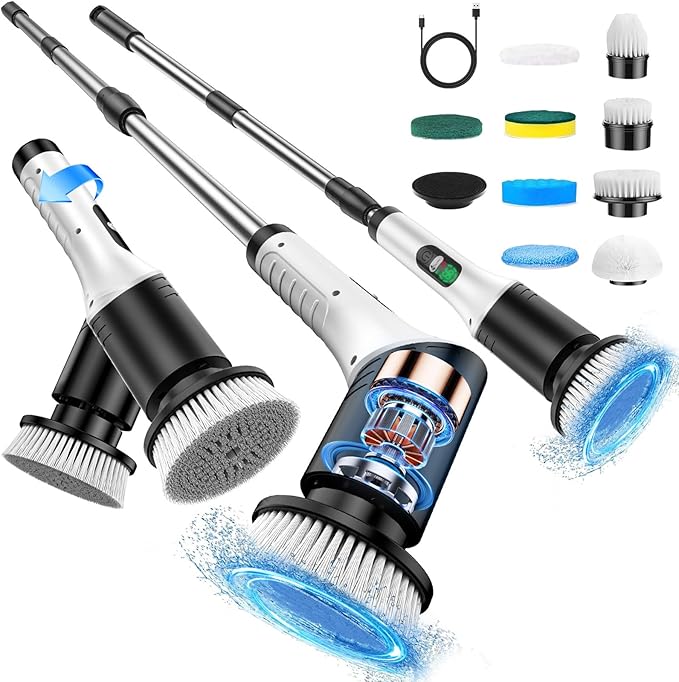 Electric Cleaning Brush Kit Multifunctional Cordless Scrubber Digital Display for Kitchen Bathroom