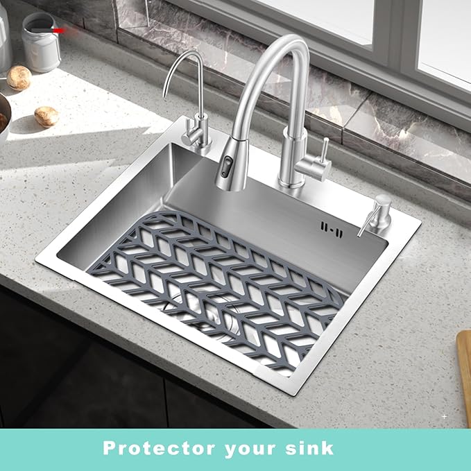 AWOKE Sink Protectors for Kitchen Sink - 12.25" x 11.5" Sink Mat - Heat-resistant Easy-clean Silicone Sink Mat - for Protection of Stainless Steel Sink Pack of 2