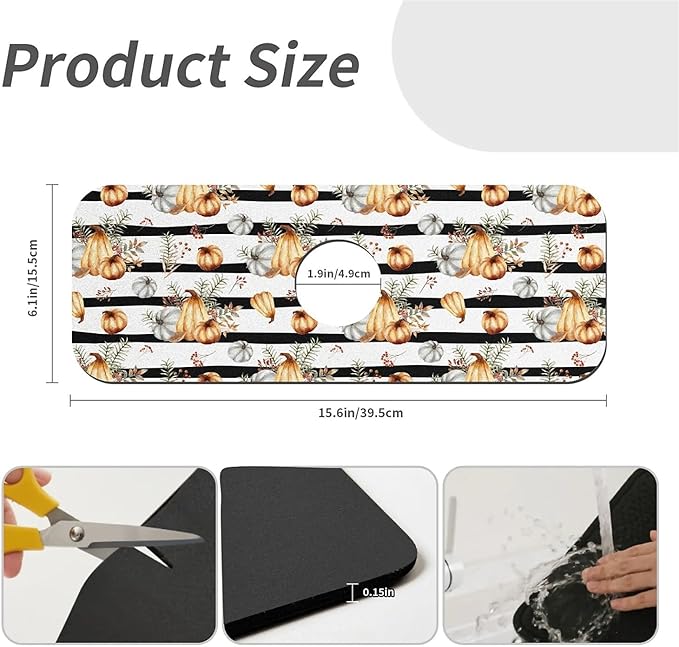 Faucet Draining Mat For Kitchen Sink, Striped Pumpkin Diatom Mud Absorbent Drain Pad For Bathroom Kitchen Sink Splash Guard Drying Mat
