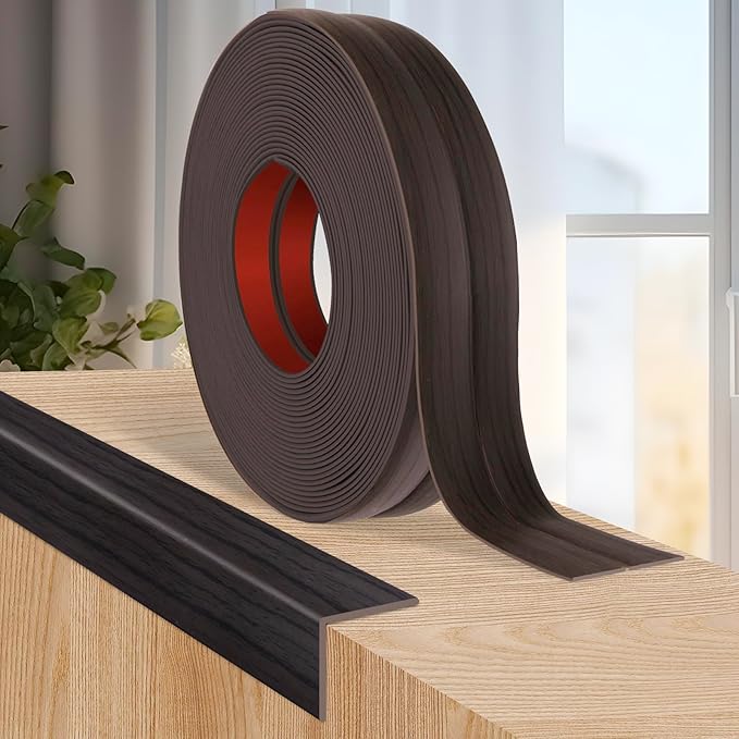 Flexible Wall Corner Protector Moulding Trim Peel and Stick Wall Corner Guards Edge Protector Self Adhesive Molding Trim Strip for Edge Ceiling (Dark Walnut Wood Grain, 0.8 in x 20 Ft)