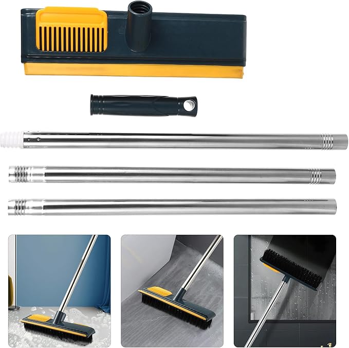 Long Handle Floor Brush with Stiff Bristles, 108cm Yellow Scrub Brush for Bathroom and Tile Cleaning, Hard Bristle Shower Floor Scrubber for Deep Corner and Grout Cleaning,