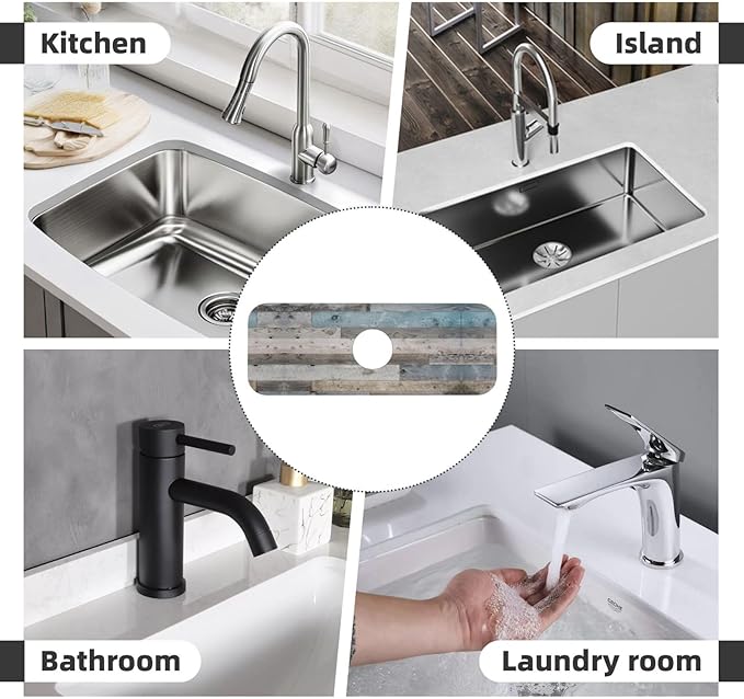Vintage Rustic Farmhouse Blue Wood Kitchen Sink Splash Guard Faucet Mat 1 Pcs, Absorbent Fast Drying Mat Gadgets Splash Guard For Bathroom 15 X 5.5 Inches