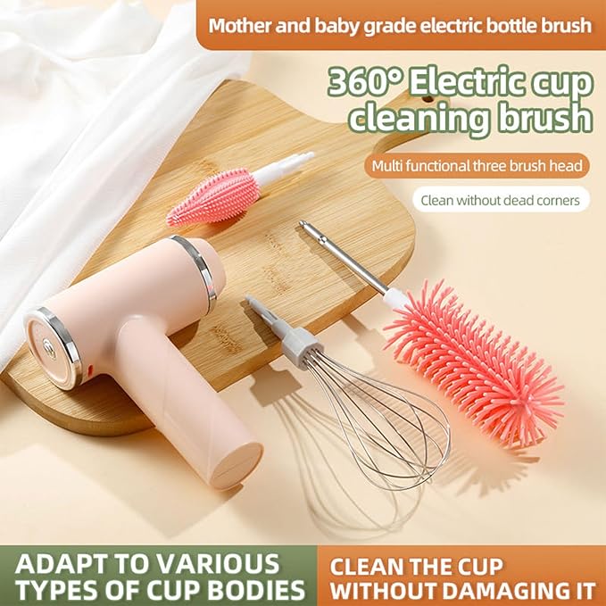 Rechargeable Electric Bottle Scrubber 1000mAh 3 Brush Heads 12Inch Protein Coffee Cups Pace Electric Cup Cleansing Brush
