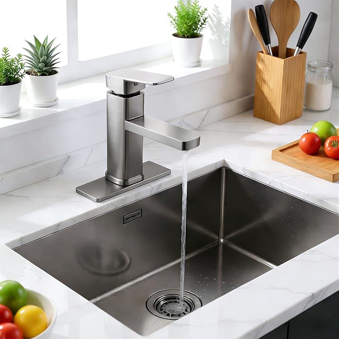 6.3IN Sink Faucet Hole Cover, Deck Plate Escutcheon - Sink Hole Cover, Plumbing Cover Plates, 6.3" Square Escutcheon for Bathroom Faucet 1-3 Hole, Stainless Steel(Nickel)
