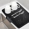 Silicone Dish Drying Mat, Stone Drying Mat for Kitchen Counter with Built-In Drain, Non-Slip Drain Pad with Built-in Drain, Heat Resistant Stone Drying Mat, 1Pcs Black(20" x 15")