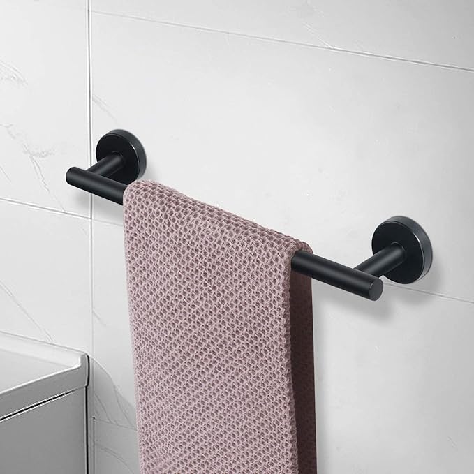NearMoon Bath Towel Bar, Thicken Stainless Steel Shower Towel Rack Holder Wall Mounted for Bathroom, 16-lnch Overall Length-13-lnch Usable Hanging Space (2 Pack, Matte Black)