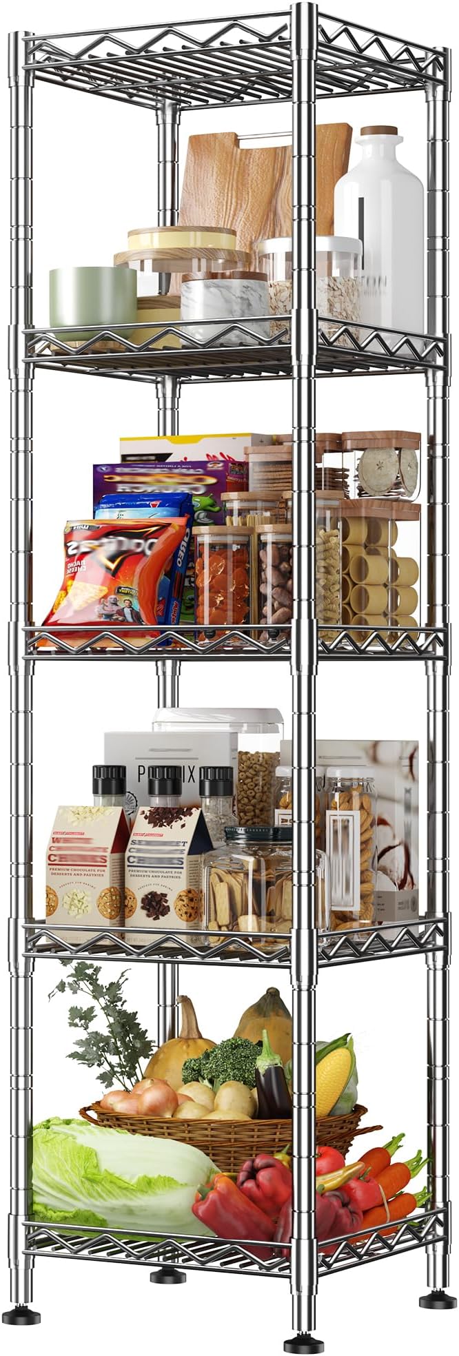 5 Shelf-Wire Shelving Metal Shelves Storage Rack:Adjustable Storage Shelves Standing Shelf Units and Narrow Shelf for Laundry Bathroom Kitchen Pantry Closet Office 12''Wx12''Dx49''H Chrome