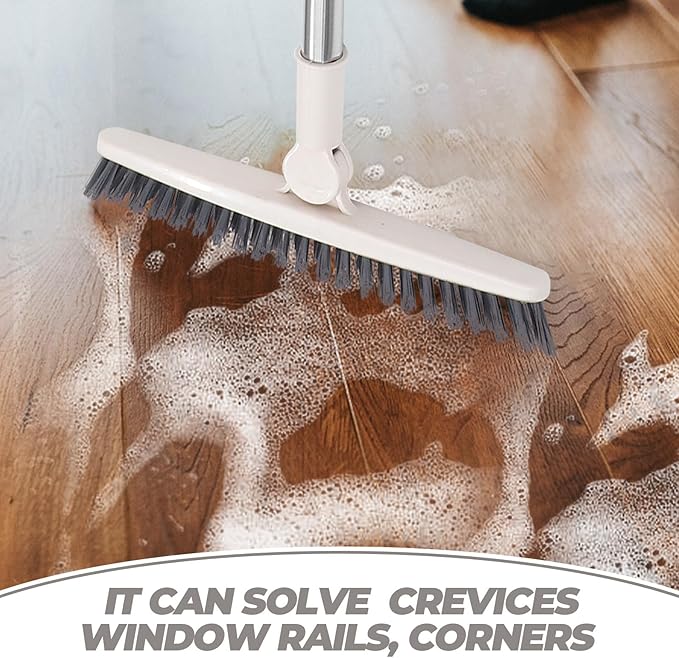 Cabilock Long Handle Scrub Brush for Bathroom Tile and Floor Gaps, Stiff Bristle Crevice Cleaning Tool for Shower and Toilet, Beige Hard Bristle Floor Gap Scrubber for Household Cleaning