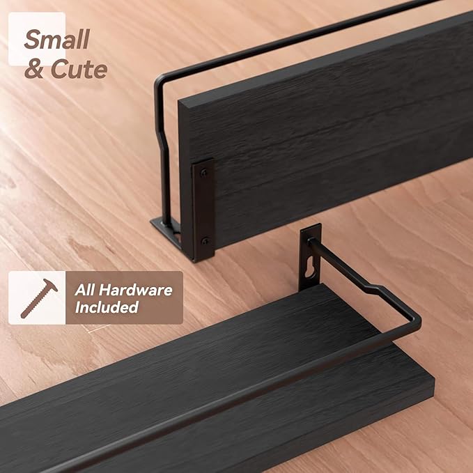 RICHER HOUSE Bathroom Shelves, Black Floating Wall Shelf Organizer Over Toilet Storage with 2 Shelves