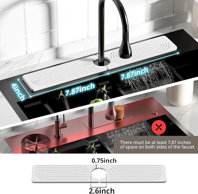 Faucet Mat for Kitchen Sink - 15.8" Super Absorbent Diatomite Stone Sink Tray - Quick Drying Stone Mat for Sink Area Splash Guard - White