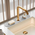 Light Gray Oval 15.7" Diatomite Faucet Mat,Fast-Drying Stone Sink Tray&Water Splash Guard–Super Absorbent Countertop Protector for Kitchen & Bathroom | Includes Smoothing Tool