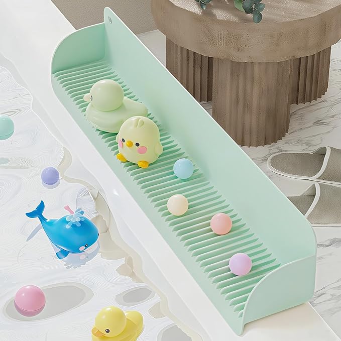 Silicone Bathtub Splash Guard 2-Ft, Toy Tray Holder with 10 Strong Suction Cups, Heightened Guard Design & Quick-Drain Slope Prevent Water Spills, Bathtub Accessories Gift for Family (Green)