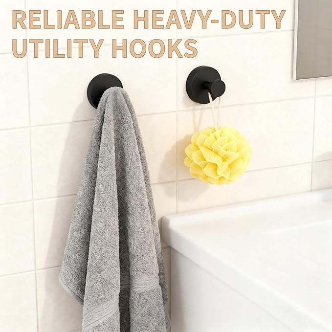 Suction Cup Hooks for Wreaths, 2025 Upgraded Black Wreath Hangers for Front Doors, Strong No-Drill Suction Hooks for Shower/Bathroom/Glass/Mirrors