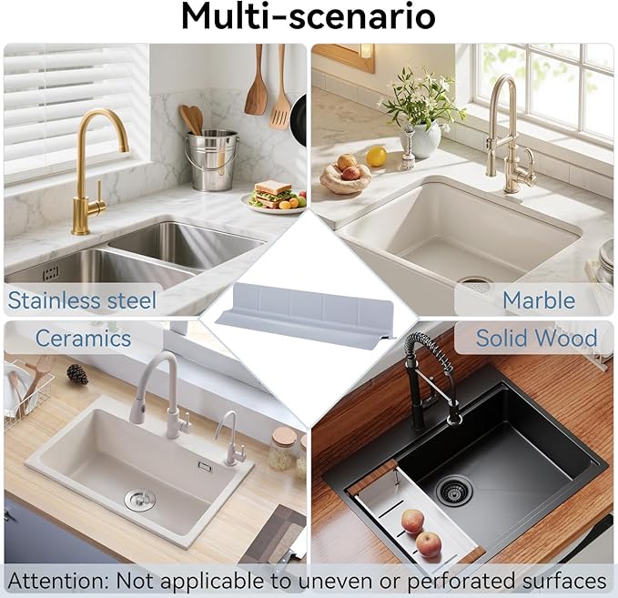 23" Kitchen Silicone Sink Water Splash Guard - Non Slip Suction Sink Splash Protector with Ramp Design for Kitchen Island & Bathroom, Dishwasher Safe, Grey