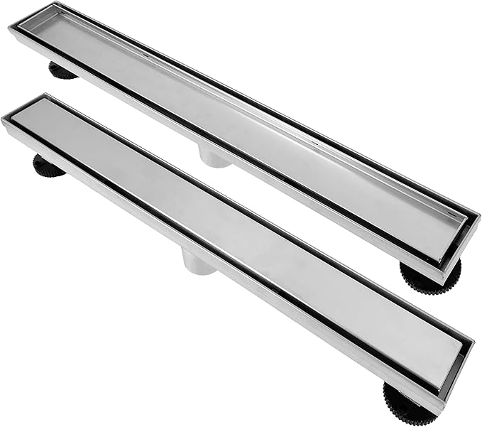 Linear Shower Drain 24 Inch, Brushed Floor Drain with Removable SUS304 Stainless Steel CUPC Certificate and 2-in-1 Tile Insert Grate Cover