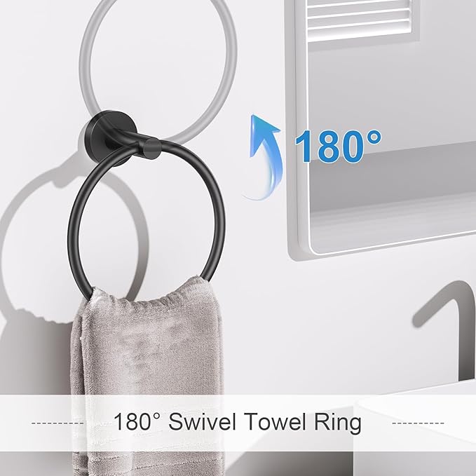Matte Black Bathroom Hardware Set, 5 Pieces Black Towel Bar Bathroom Accessories Set, Upgraded Toilet Paper Holder with Shelf, 23.6 Inch Towel Rack Towel Holder for Bathroom Wall