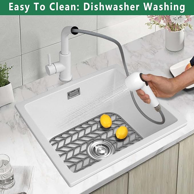 GUUKIN Sink Protectors for Kitchen sink, 12.25"x 11.5" Folding Non-slip Silicone Sink Mat Grid for Bottom of Farmhouse Stainless Steel Porcelain with Central Hole Pack of 2