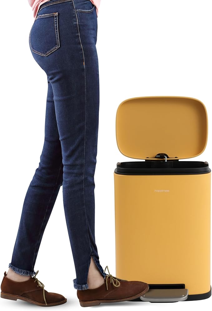 happimess HPM1006L Connor Rectangular 13.2-Gallon Trash Can with Soft-Close Lid and Free Mini Trash Can, Daffodil Yellow for Home, Kitchen, Bathroom, Living Room, Office