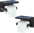 Matte Black Toilet Paper Holder with Shelf, SUS304 Stainless Steel Wall Mounted, Dual Installation Adhesive or Screw, Rustproof Modern Bathroom Tissue Roll Holder - 2 Pack