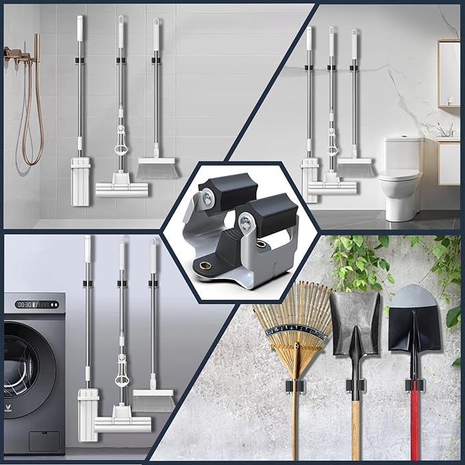 3-H Mop and Broom Holder Wall Mount 25 Pack, Broom Hanger Wall Mount for Garage Garden Shed Storage System Laundry Room Home Kitchen Organization up to 1.45 Inch(Black)