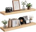 Floating Wall Shelf 36x6.8x1.7 Inch – Solid Wood Shelf in Natural Wood Finish – Heavy Duty Wall Mounted Rustic Display Shelf for Living Room, Kitchen, Bedroom, Hallway – Set of 2