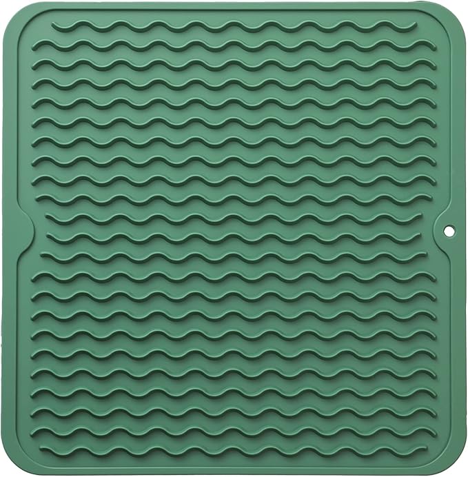 Silicone Dish Drying Mat for Multiple Usage,Easy clean,Eco-friendly,Heat-resistant Silicone Mat for Kitchen Counter or Sink,Refrigerator or Drawer liner Green M 12 inches x 12 inches