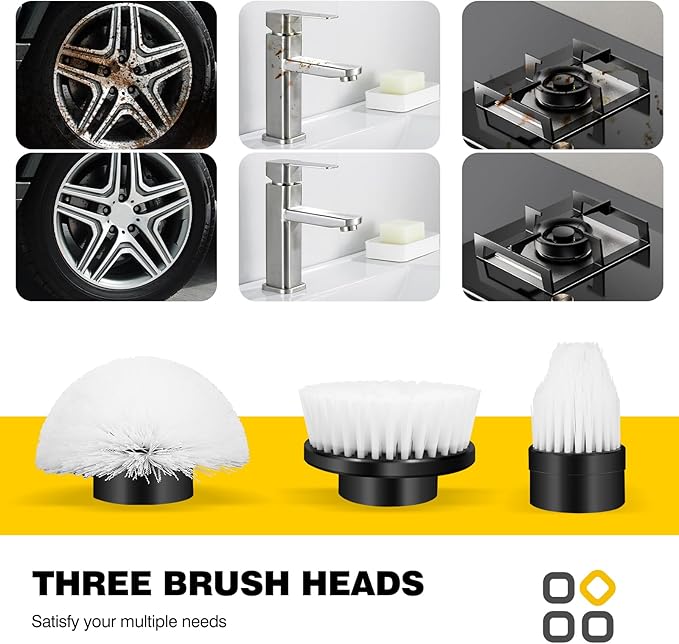 Power Electric Cleaning Brush with 3 Replaceable Heads,Rechargeable Handheld Cleaning Brush with Dual Speeds,Electric Scrubbing Brush for Tile,Tub,Kitchen,Floor,Bathroom