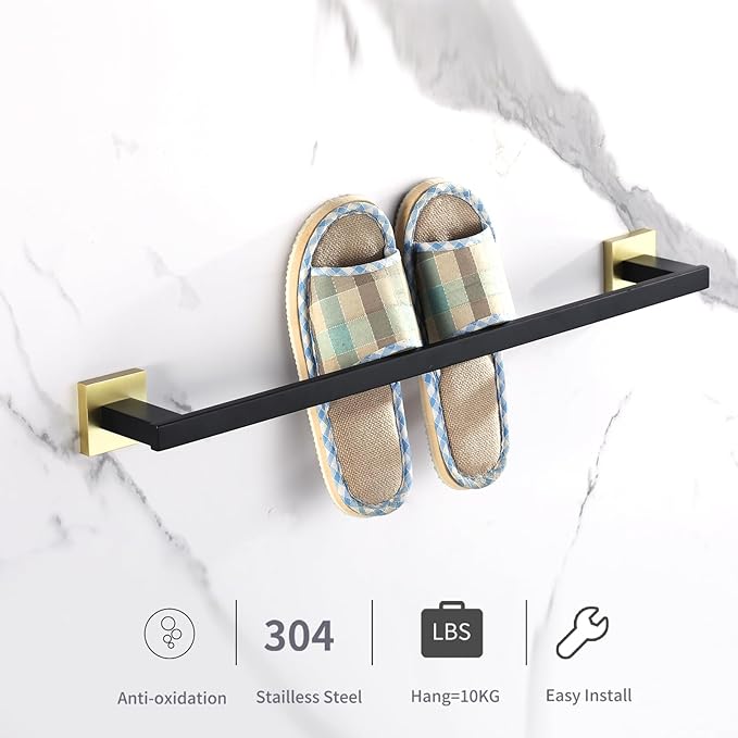 LANC 32-Inche Long Towel Bars for Bathroom Wall Mounted Matte Black and Gold Bath Towel Racks Stainless Steel Towel Rod for Bathroom Kitchen Single Towel Holder Towel Hanger, 2 Pack A9010GK-L8P2
