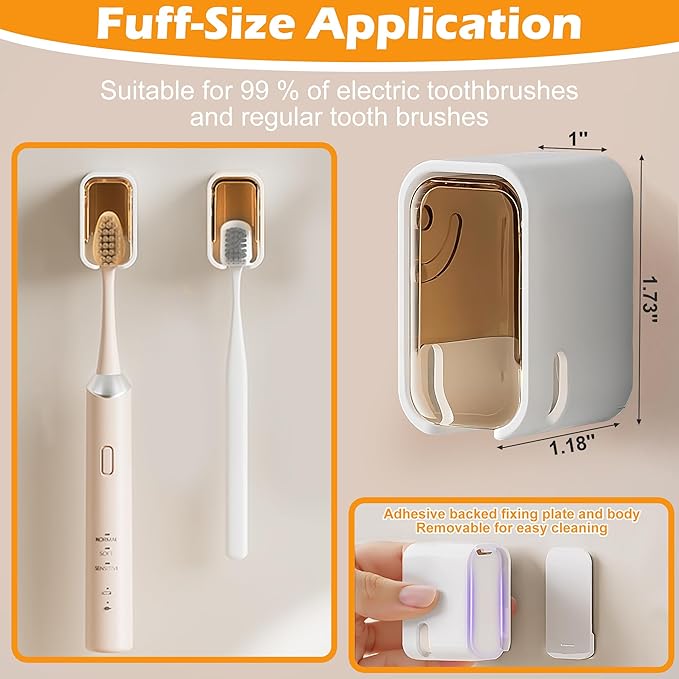 2 Pcs Toothbrush Holders for Bathroom【Upgrade Single Slot Design】 Toothbrush Holder Wall Mounted with Cover, Self-Adhesive Tooth Brush Storage Organizer for Family and Travel(2, Brown)
