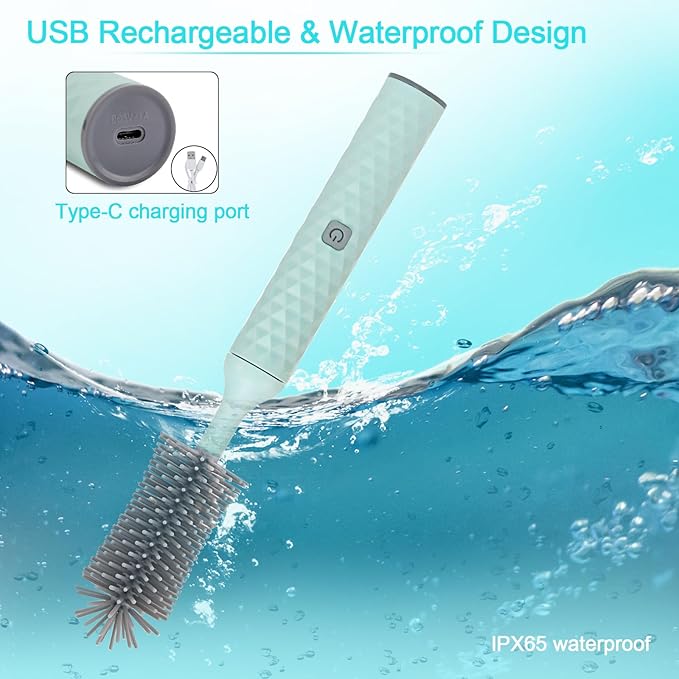 Electric Bottle Cleaner Set - 4 Piece Silicone Brush for Bottles, Pacifiers, Straws - USB Charged 360 High-Speed Rotation Cleaning