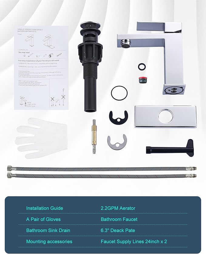 ARCORA Single Handle Bathroom Faucet: 304 Stainless Steel Bathroom Sink Faucet Single Hole with cUPC Supply Lines and Pop Up Drain, Chrome