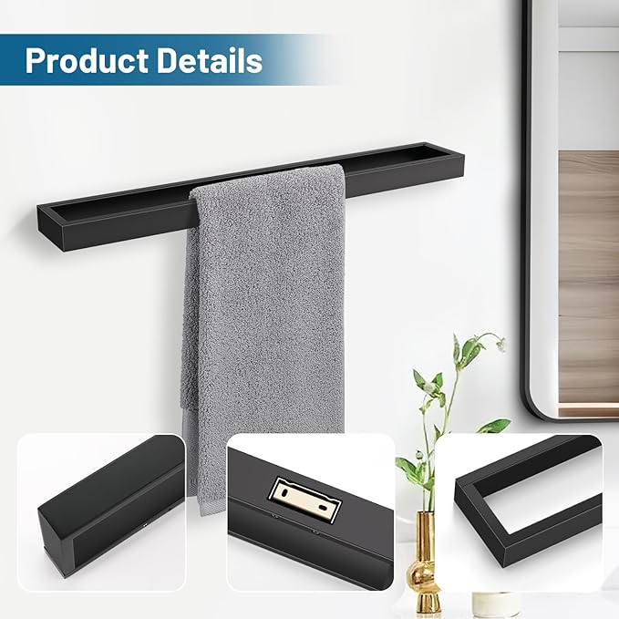 TNOMS Single Towel Bar Towel Holder Bathroom Hardware Accessories,Stainless Steel Wall-Mounted Towel Rack Towel Rail,20 Inches Matte Black