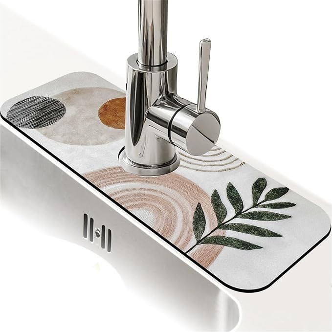Kitchen Sink Splash Guard，Simple Bohemian Faucet Mat Sink Gadgets-Super Absorbent Fast Drying Mat Drip Catcher for Kitchen, Bathroom,Sink Mat, Dish Drying Mat, Bathroom(15" X 5.5" )