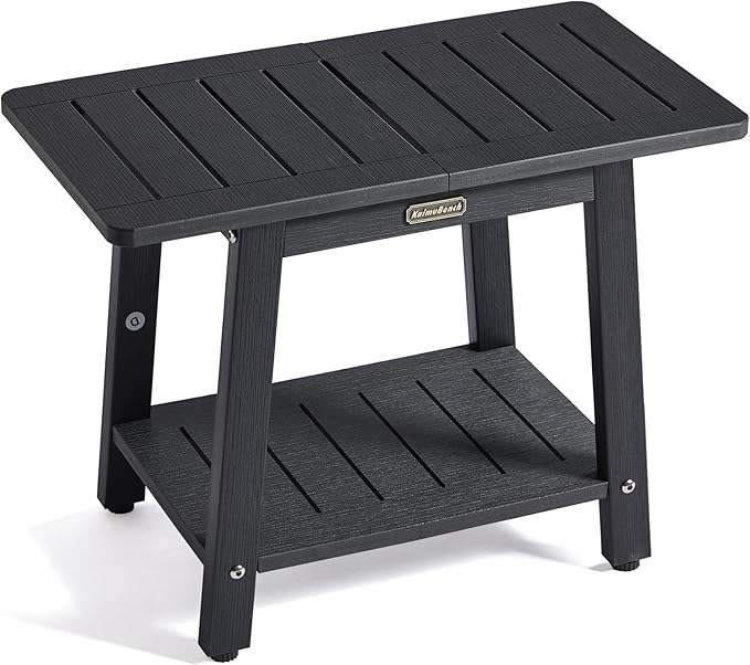 HDPS Shower Bench Seat for for Inside Shower, Waterproof Shower Stool, Heavy Duty Bathroom Poly Shower Chair Seat for Shaving Legs, 2 Tier Black Shower Foot Rest Stool with Adjustable Feet, Non-Slip