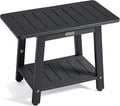 HDPS Shower Bench Seat for for Inside Shower, Waterproof Shower Stool, Heavy Duty Bathroom Poly Shower Chair Seat for Shaving Legs, 2 Tier Black Shower Foot Rest Stool with Adjustable Feet, Non-Slip