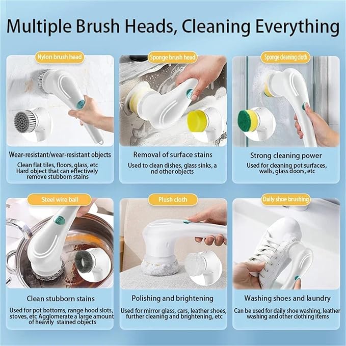 5-in-1 WL Electric Cleaning Brush USB Charging Kitchen Bathroom Window Toilet Dishwashing Multifunctional Cleaning Brush