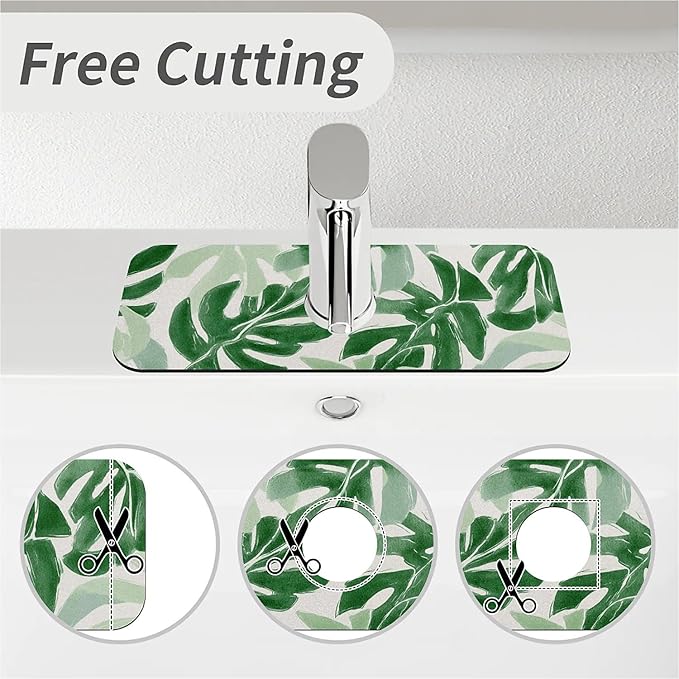 Kitchen Sink Splash Guard，Tortoise shell bamboo leaves Faucet Mat Sink Gadgets-Super Absorbent Fast Drying Mat Drip Catcher for Kitchen, Bathroom,Sink Mat, Dish Drying Mat, Bathroom(15" X 5.5" )