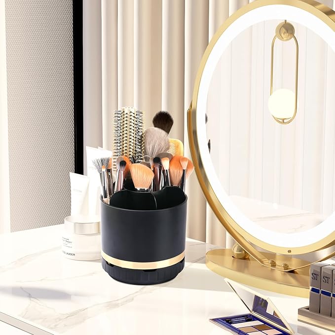 Bathroom Organizer Countertop - Rotating Black Toothbrush Holder for Bathroom Accessories Organization Detachable 6 Slots Bathroom Sink Storage Caddy Vanity Organizer