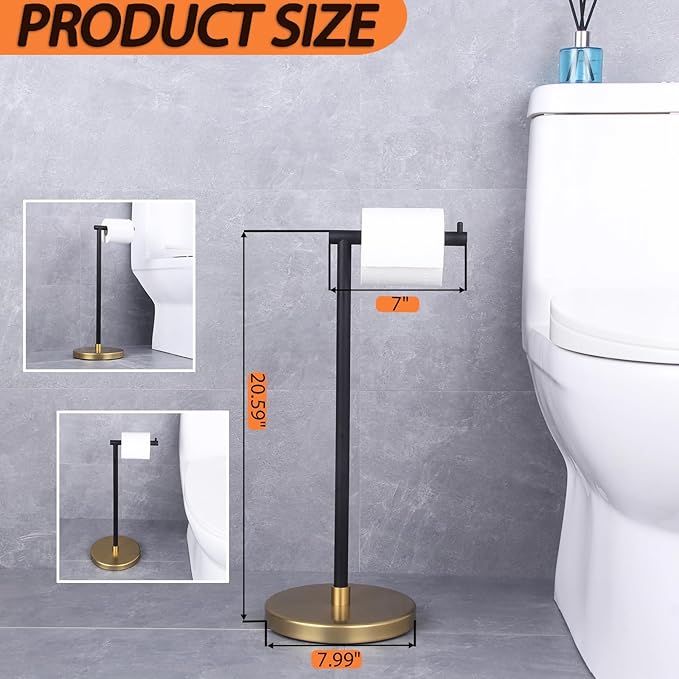 GERZWY Bathroom Toilet Paper Holder SUS 304 Stainless Steel Stand Modern Paper Towel Holder Free Standing for Countertop (Black & Gold) DZY002-BD