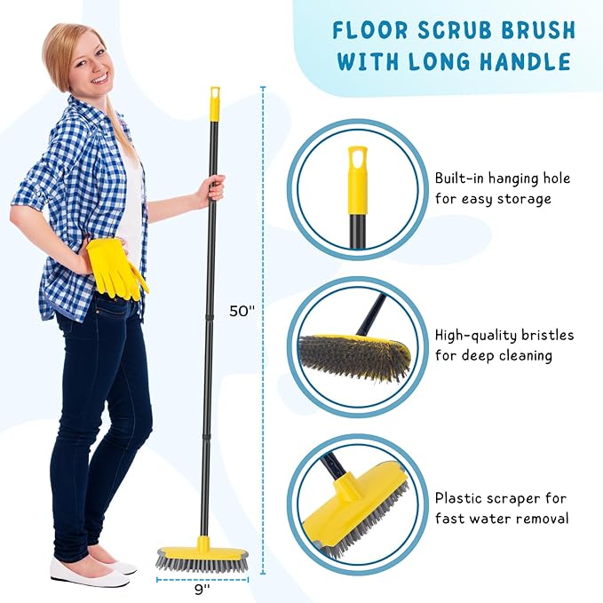 Shower Scrub Brush, Deck Brush with Long Handle, Grout Brush with Long Handle, 49'' Tile Cleaner Tool for Shower, Bathroom Floors