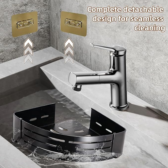 Adhesive Shower Caddy,2 Pack Corner Shower Caddies,Aluminum Shower Shelves,Bathroom Organizer No Drilling Shower Shelves for Bath, Kitchen, Home Storage(Black)